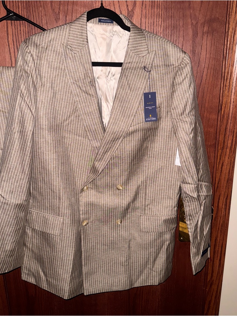 Stafford Double-Breasted Pinstripe Suit In Light Tan